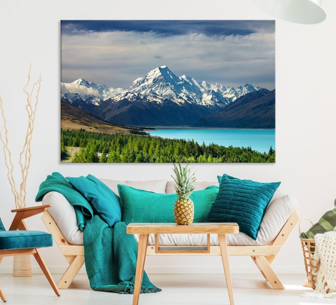 Snowy Mountains Behind Forest and Sea Wall Art