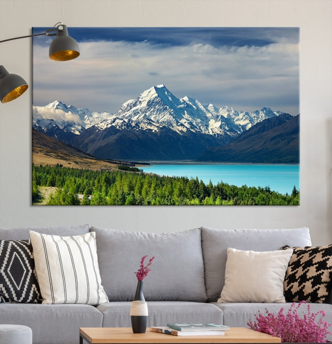 Snowy Mountains Behind Forest and Sea Wall Art