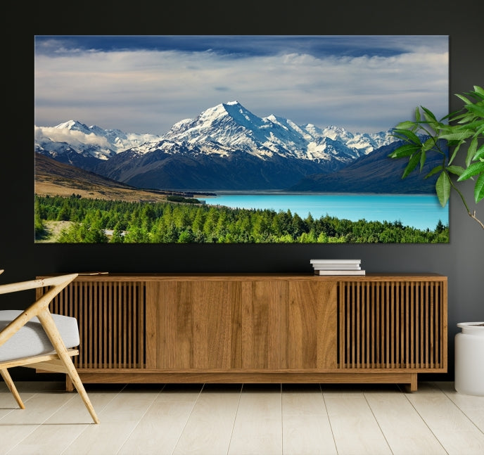 Snowy Mountains Behind Forest and Sea Wall Art