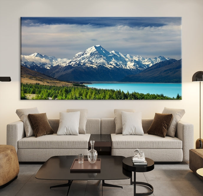 Snowy Mountains Behind Forest and Sea Wall Art