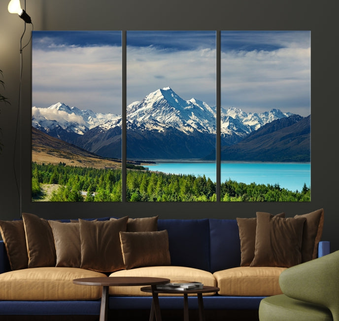 Snowy Mountains Behind Forest and Sea Wall Art