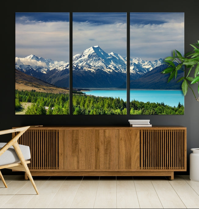 Snowy Mountains Behind Forest and Sea Wall Art