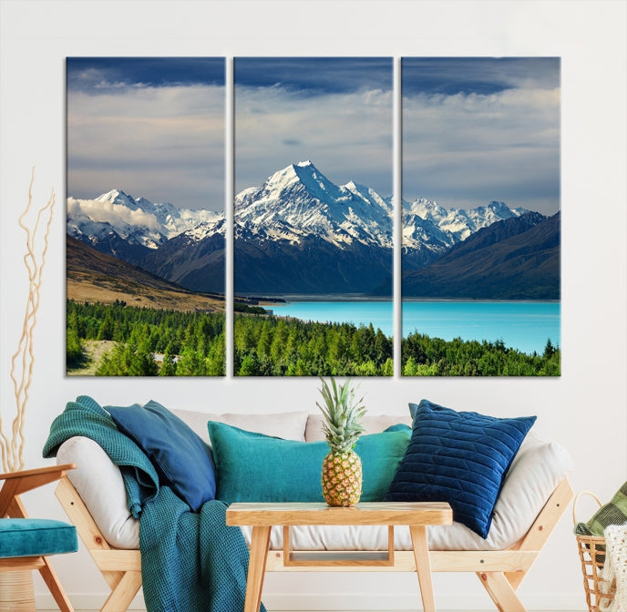 Snowy Mountains Behind Forest and Sea Wall Art