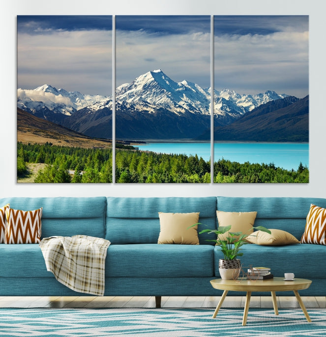 Snowy Mountains Behind Forest and Sea Wall Art