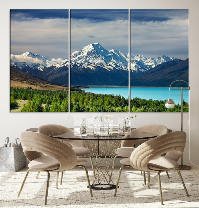 Snowy Mountains Behind Forest and Sea Wall Art