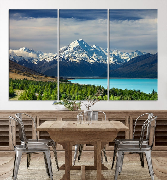 Snowy Mountains Behind Forest and Sea Wall Art