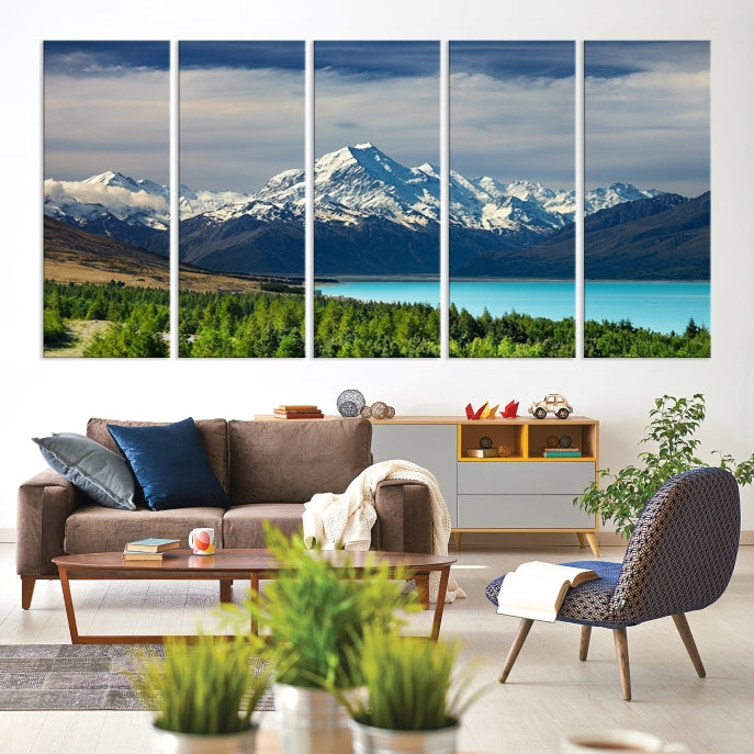 Snowy Mountains Behind Forest and Sea Wall Art