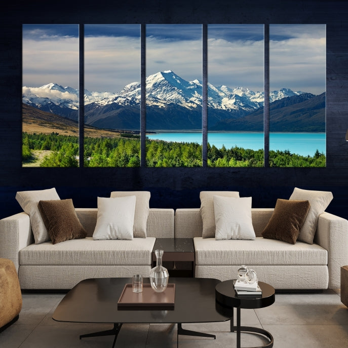 Snowy Mountains Behind Forest and Sea Wall Art