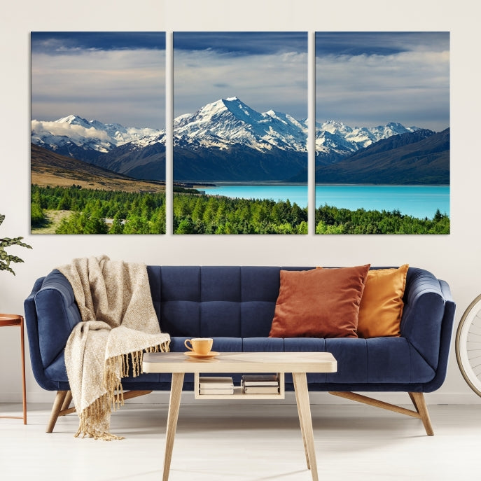 Snowy Mountains Behind Forest and Sea Wall Art