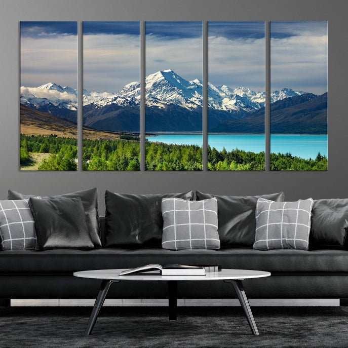 Snowy Mountains Behind Forest and Sea Wall Art