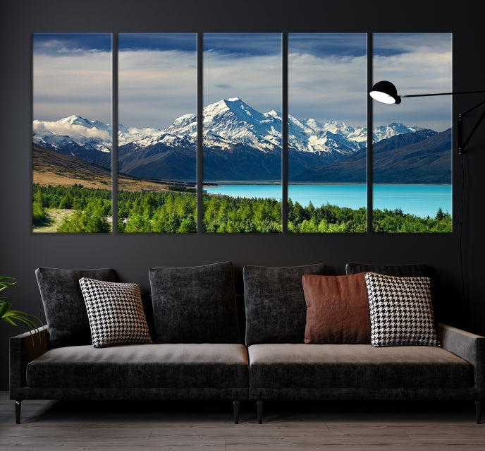 Snowy Mountains Behind Forest and Sea Wall Art