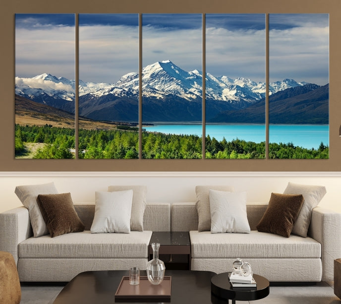 Snowy Mountains Behind Forest and Sea Wall Art