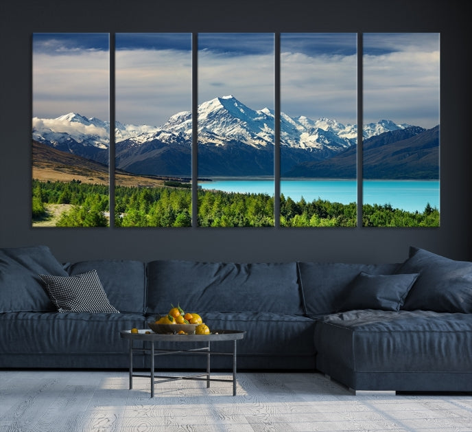 Snowy Mountains Behind Forest and Sea Wall Art