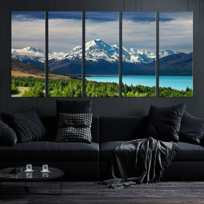 Snowy Mountains Behind Forest and Sea Wall Art