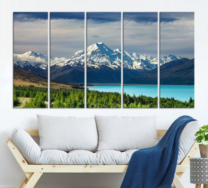 Snowy Mountains Behind Forest and Sea Wall Art