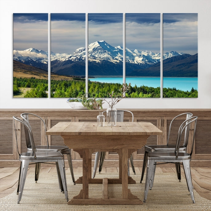 Snowy Mountains Behind Forest and Sea Wall Art