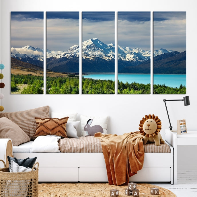 Snowy Mountains Behind Forest and Sea Wall Art