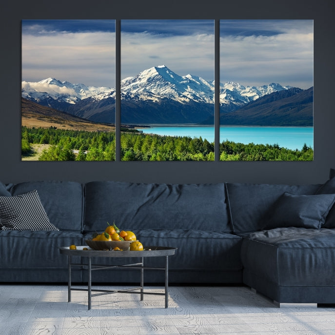 Snowy Mountains Behind Forest and Sea Wall Art