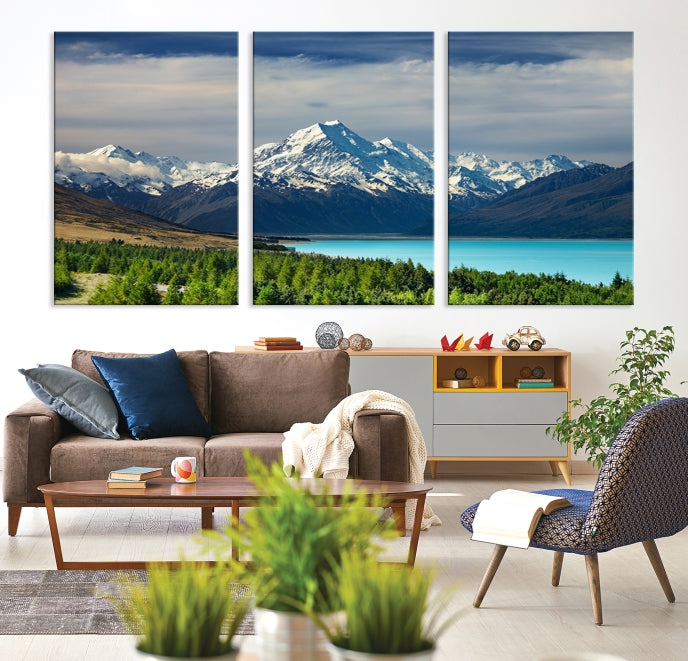 Snowy Mountains Behind Forest and Sea Wall Art