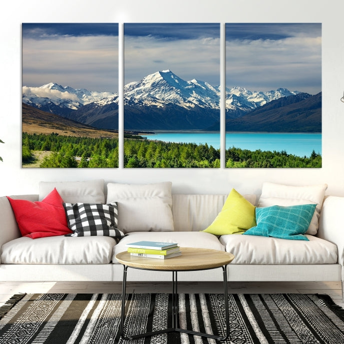 Snowy Mountains Behind Forest and Sea Wall Art