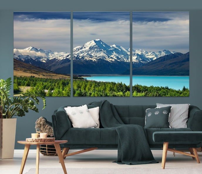 Snowy Mountains Behind Forest and Sea Wall Art