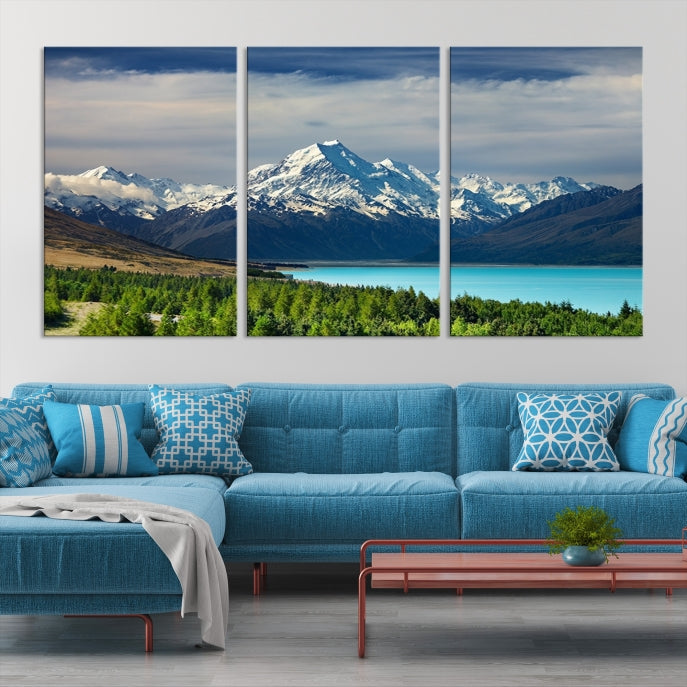 Snowy Mountains Behind Forest and Sea Wall Art