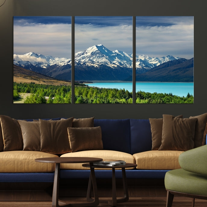 Snowy Mountains Behind Forest and Sea Wall Art