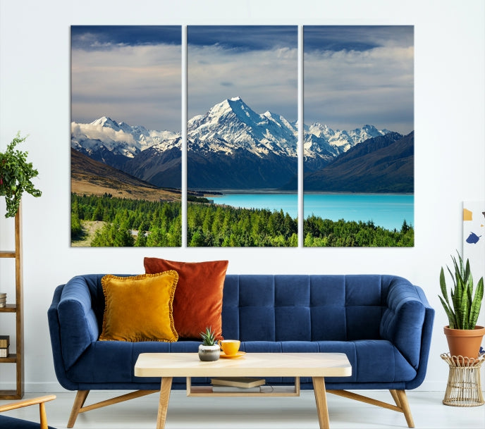 Snowy Mountains Behind Forest and Sea Wall Art