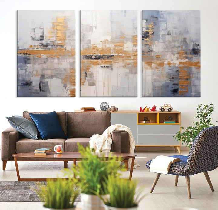 Soft Modern Abstract Canvas Print Wall Decor Bohemian Wall Art Framed Set of