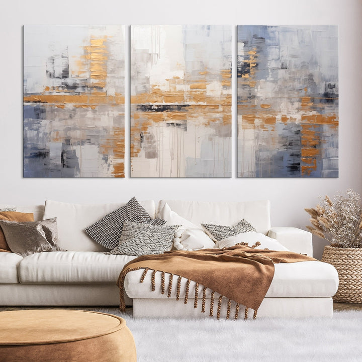 Soft Modern Abstract Canvas Print Wall Decor Bohemian Wall Art Framed Set of