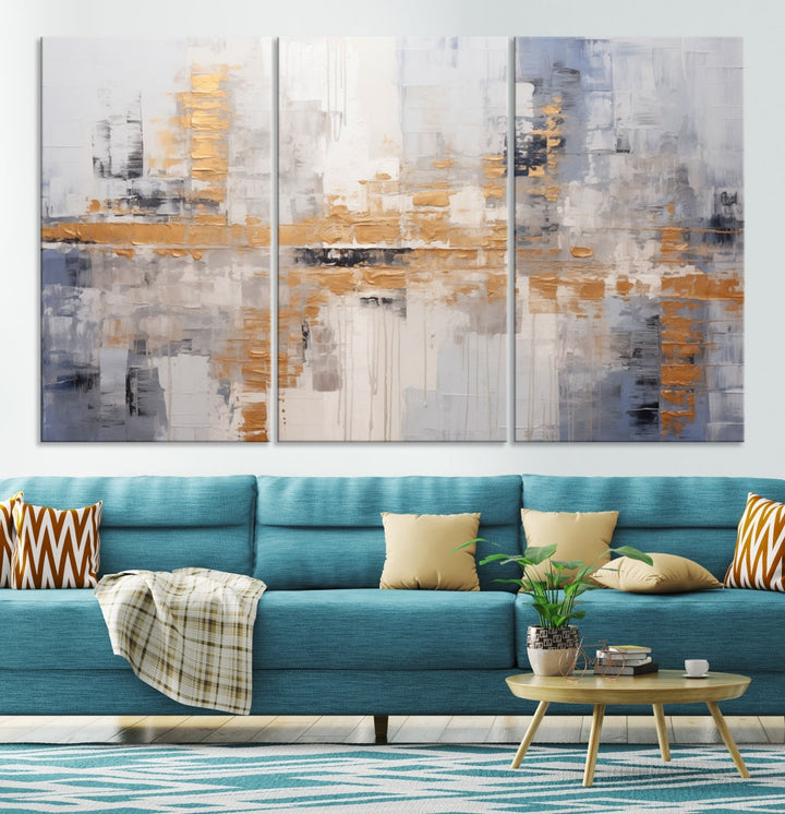 Soft Modern Abstract Canvas Print Wall Decor Bohemian Wall Art Framed Set of