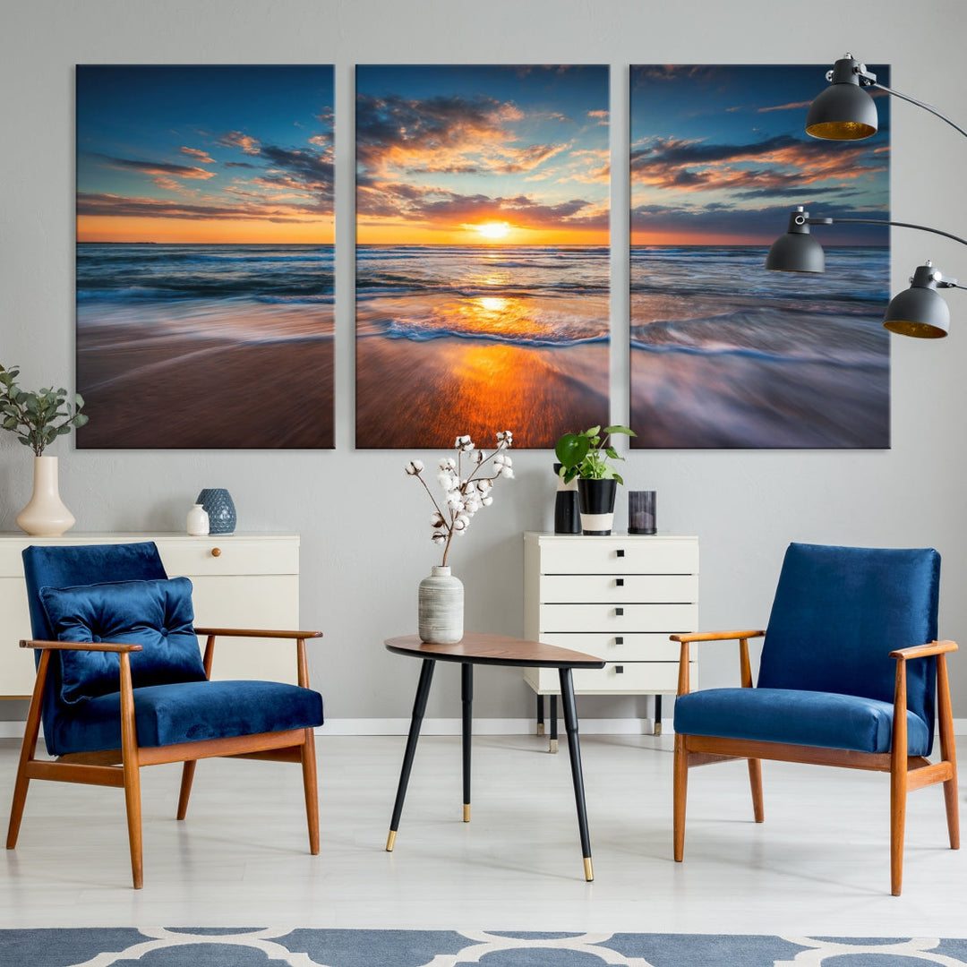 Soothing Sunset on Beach Extra Large Canvas Wall Art Giclee Print for Nursery Decor