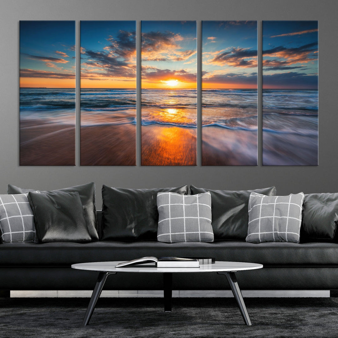 Soothing Sunset on Beach Extra Large Canvas Wall Art Giclee Print for Nursery Decor