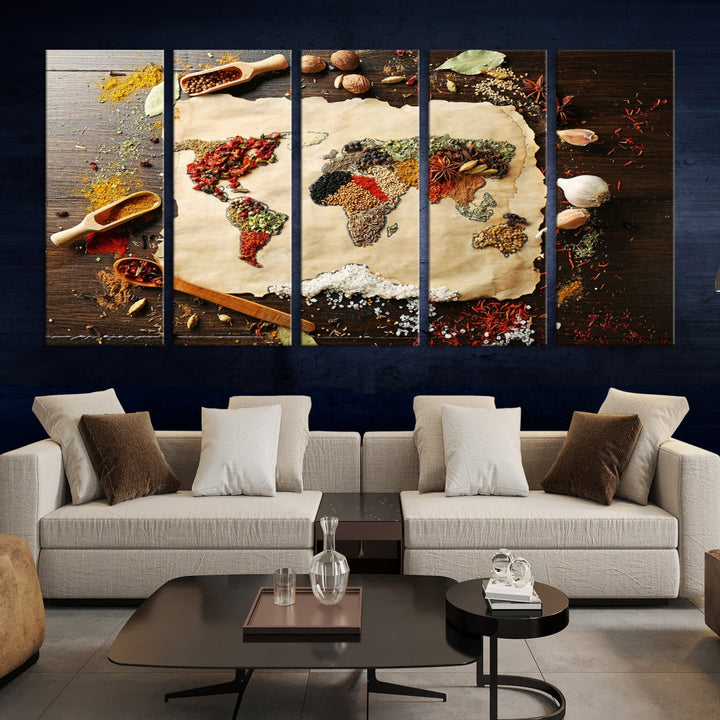 Spice World Map Artwork Extra Large Canvas Wall Art Print Kitchen Dine Room Decor