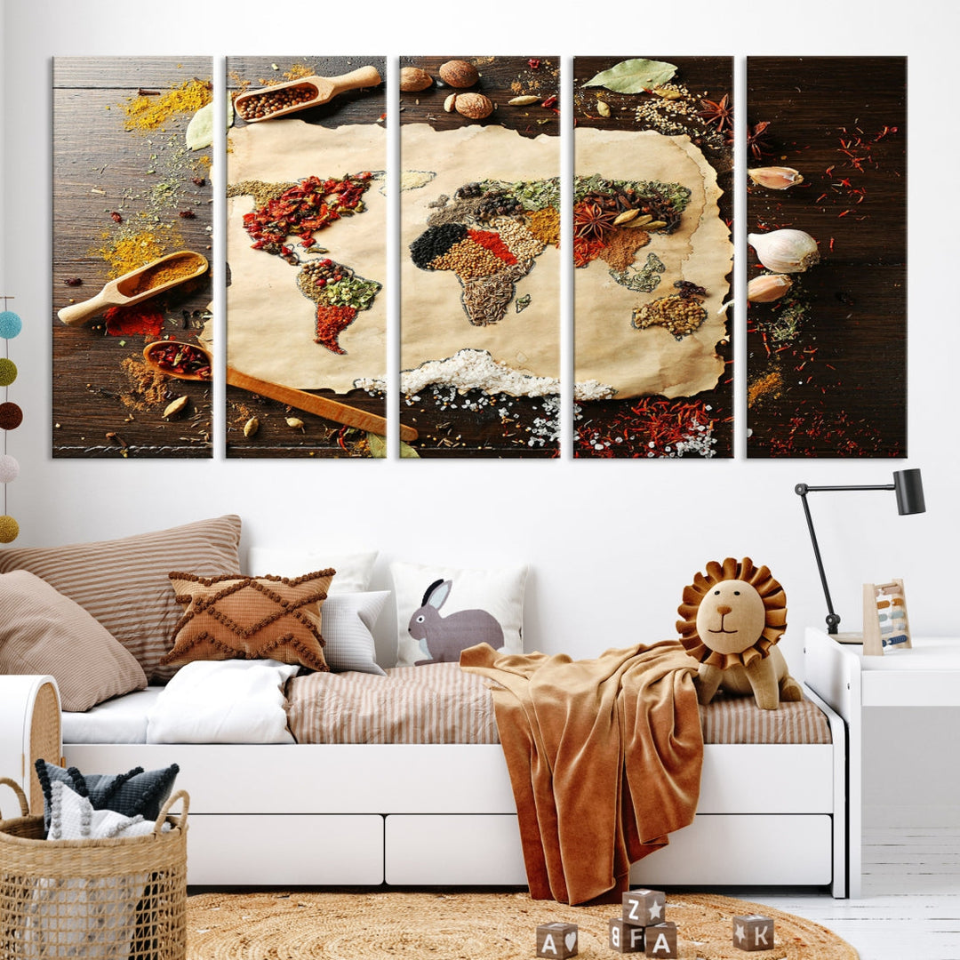 Spice World Map Artwork Extra Large Canvas Wall Art Print Kitchen Dine Room Decor