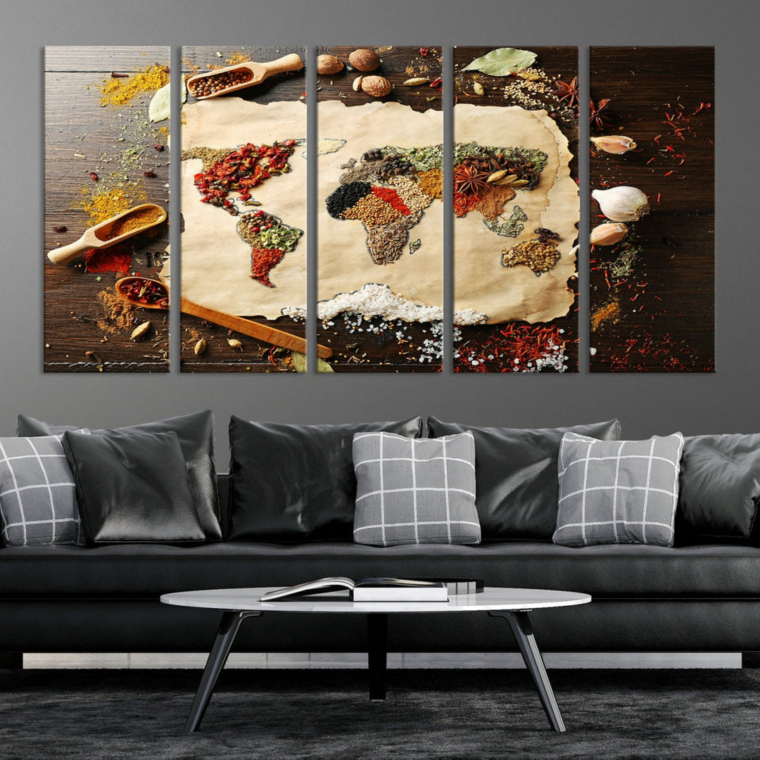 Spice World Map Artwork Extra Large Canvas Wall Art Print Kitchen Dine Room Decor