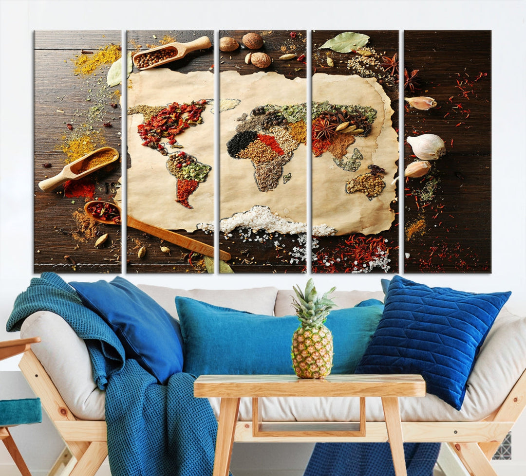 Spice World Map Artwork Extra Large Canvas Wall Art Print Kitchen Dine Room Decor