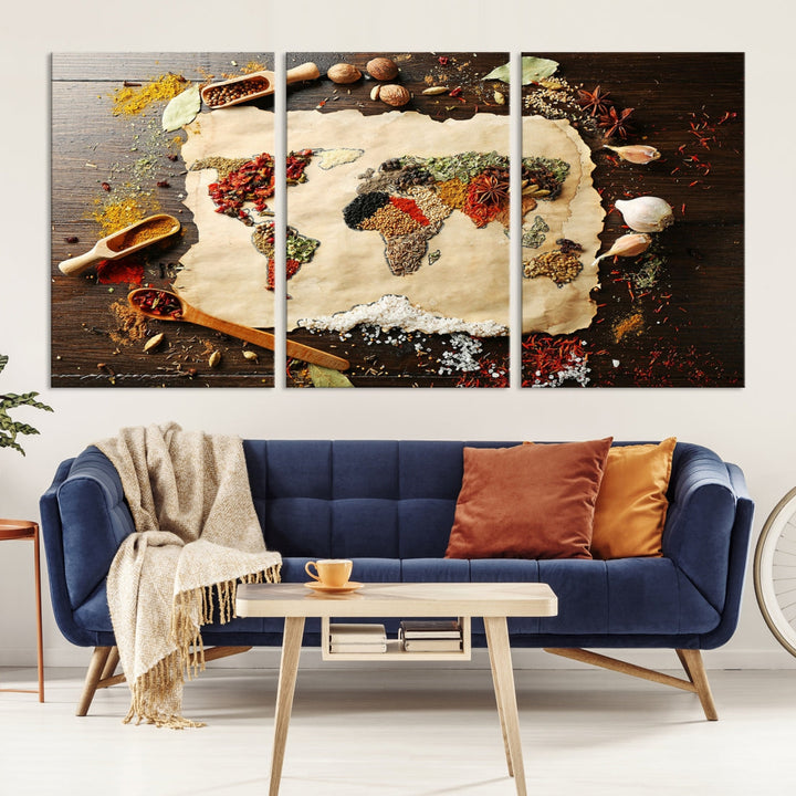 Spice World Map Artwork Extra Large Canvas Wall Art Print Kitchen Dine Room Decor