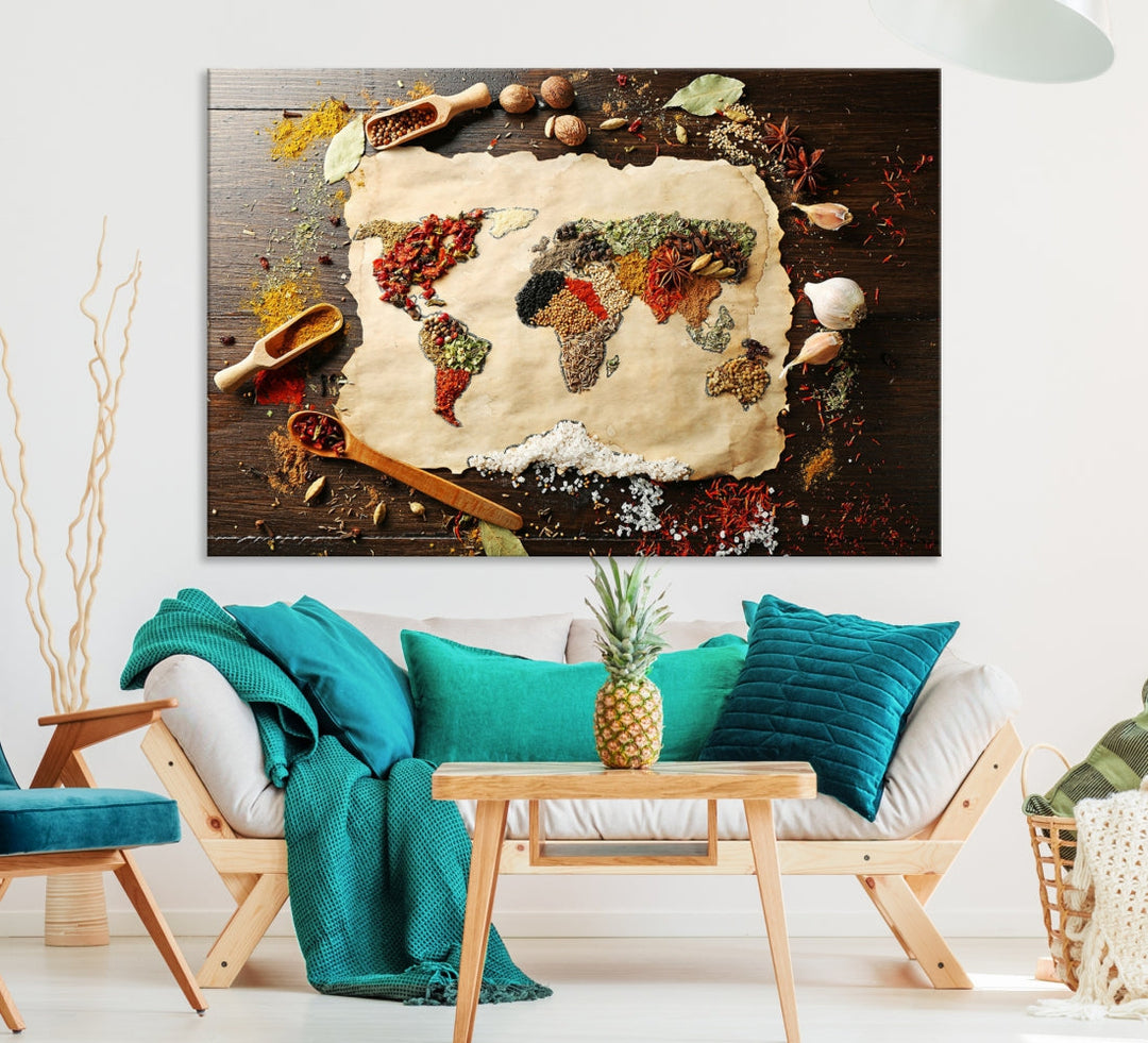 Spice World Map Artwork Extra Large Canvas Wall Art Print Kitchen Dine Room Decor