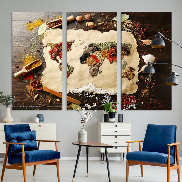 Spice World Map Artwork Extra Large Canvas Wall Art Print Kitchen Dine Room Decor