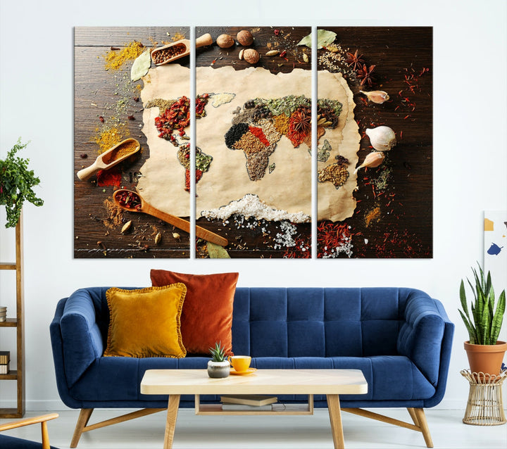 Spice World Map Artwork Extra Large Canvas Wall Art Print Kitchen Dine Room Decor