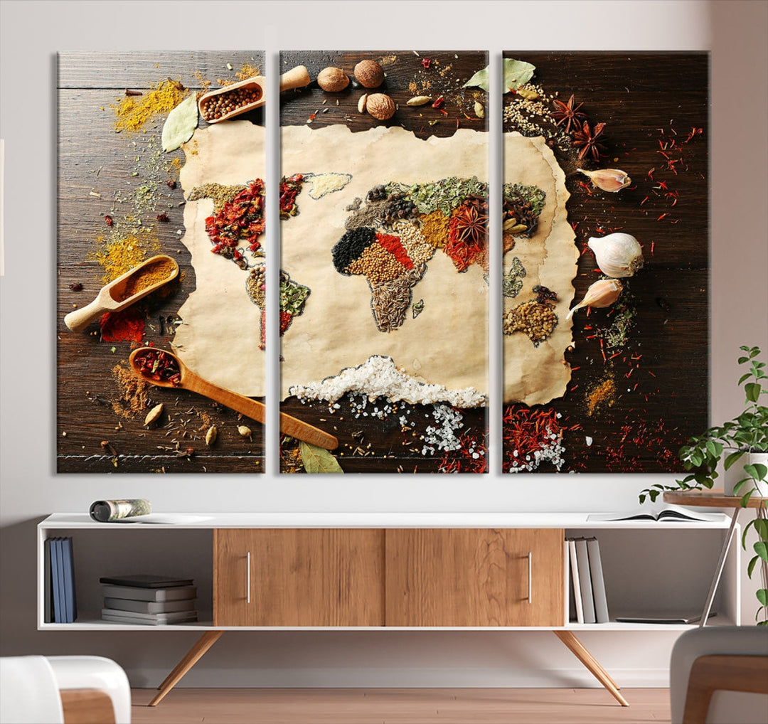 Spice World Map Artwork Extra Large Canvas Wall Art Print Kitchen Dine Room Decor