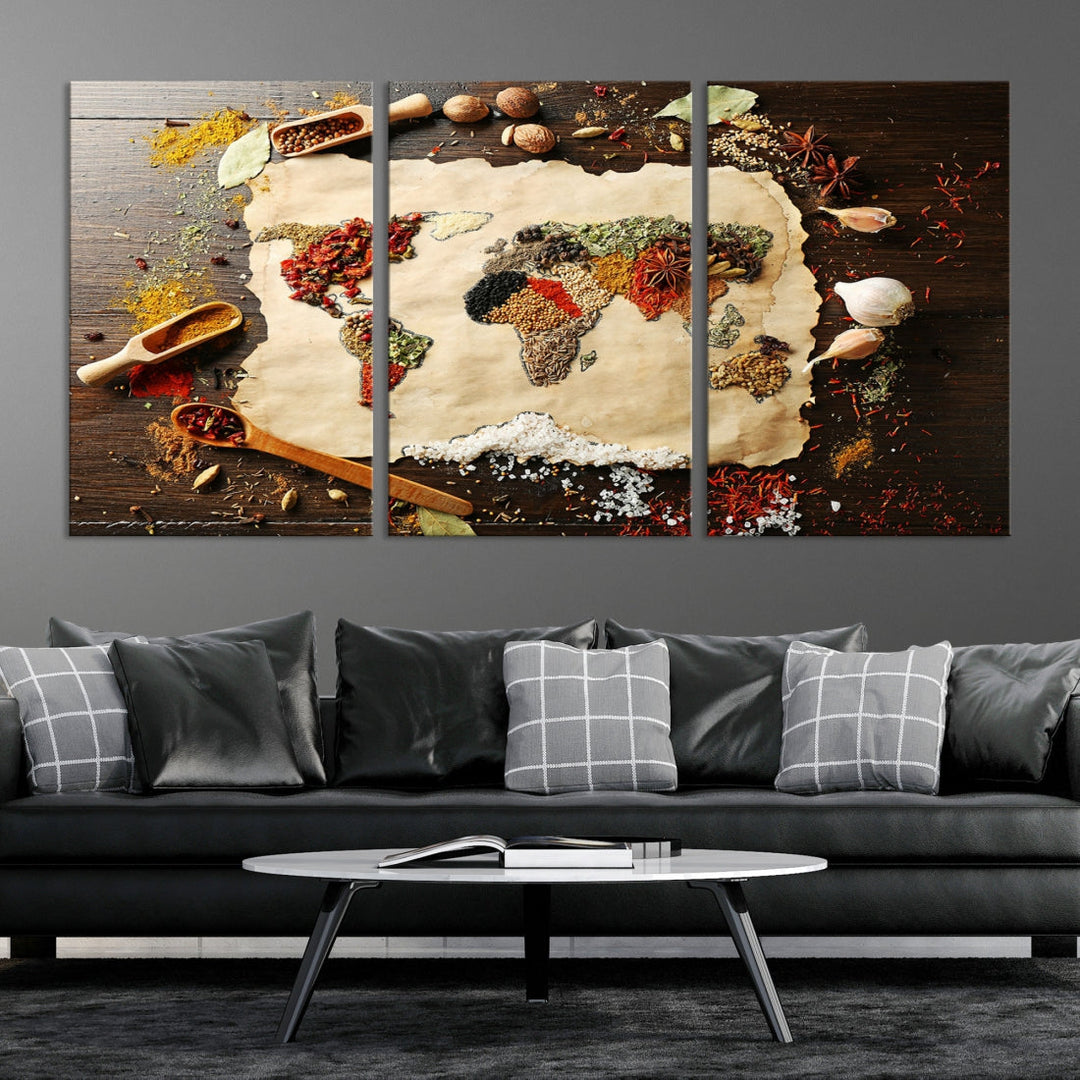 Spice World Map Artwork Extra Large Canvas Wall Art Print Kitchen Dine Room Decor