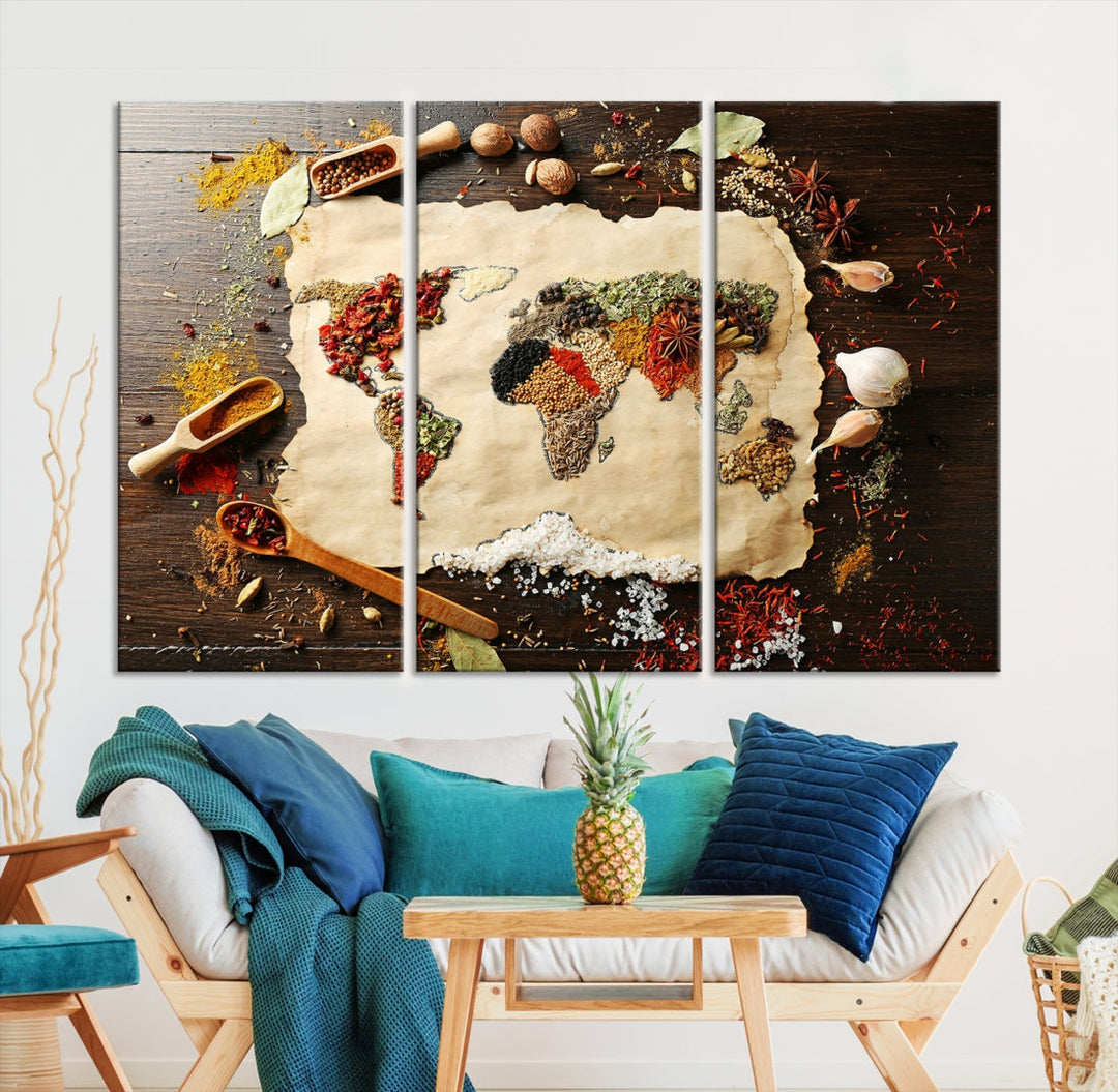 Spice World Map Artwork Extra Large Canvas Wall Art Print Kitchen Dine Room Decor