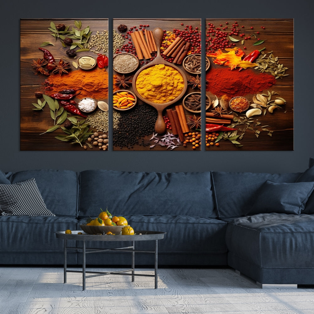 Spices Cooking Wall Art Canvas Print, Red Green Yellow Kitchen Wall Decor, Interior Art Framed