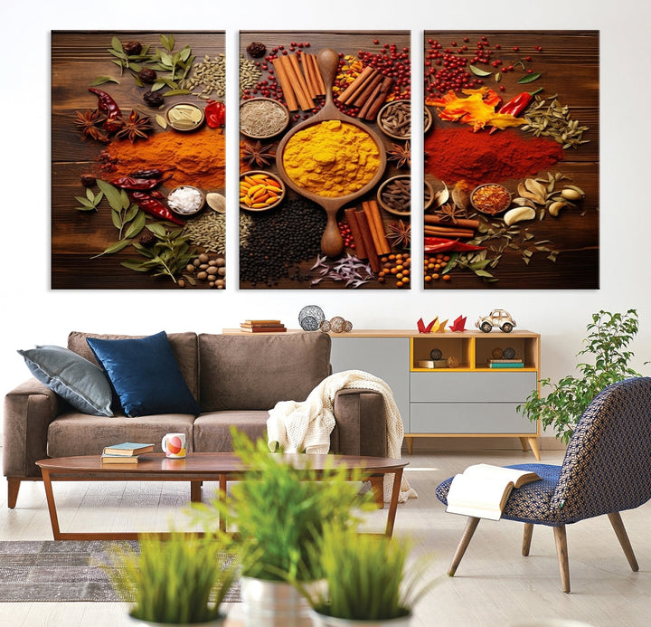 Spices Cooking Wall Art Canvas Print, Red Green Yellow Kitchen Wall Decor, Interior Art Framed