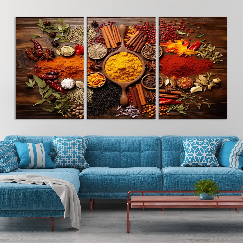 Spices Cooking Wall Art Canvas Print, Red Green Yellow Kitchen Wall Decor, Interior Art Framed