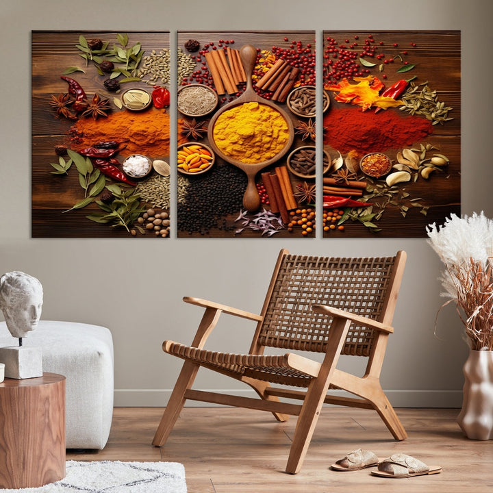 Spices Cooking Wall Art Canvas Print, Red Green Yellow Kitchen Wall Decor, Interior Art Framed