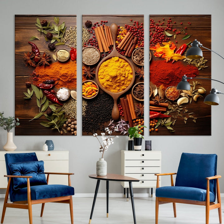 Spices Cooking Wall Art Canvas Print, Red Green Yellow Kitchen Wall Decor, Interior Art Framed