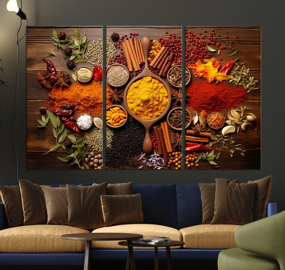 Spices Cooking Wall Art Canvas Print, Red Green Yellow Kitchen Wall Decor, Interior Art Framed